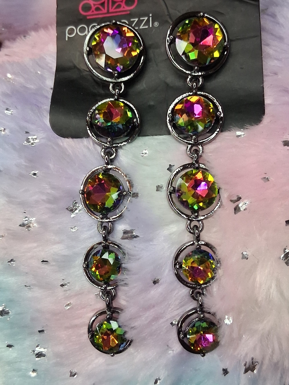 Iridescent Multicolor Faceted Drop Earrings